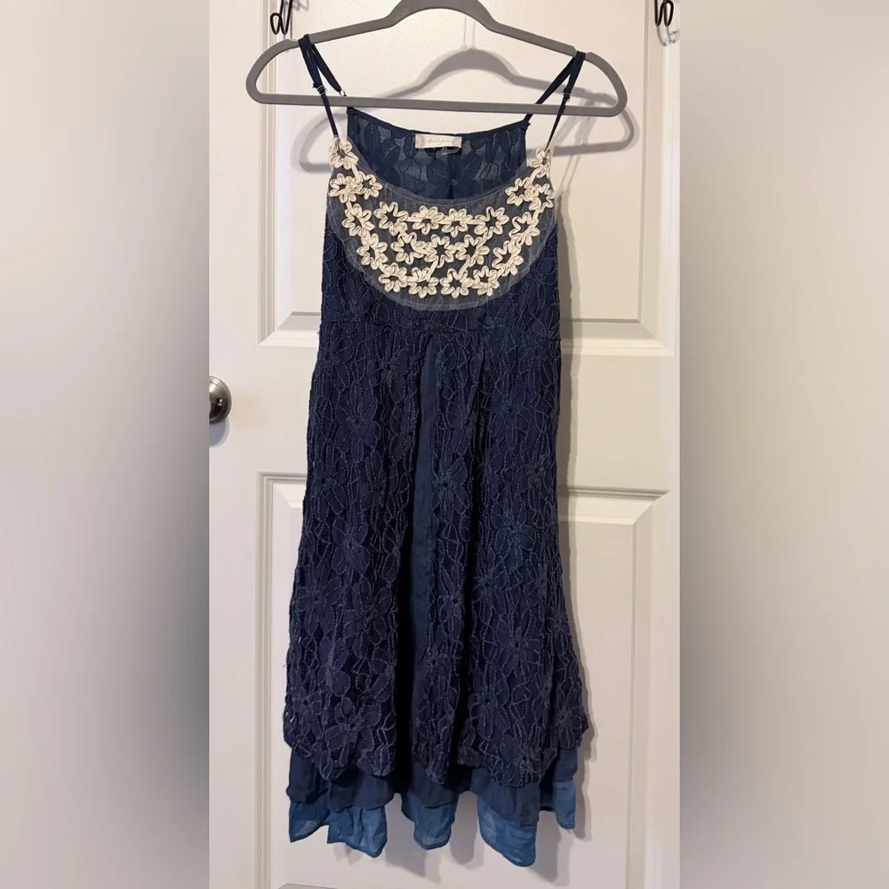 Altar'd State Navy Blue Lace Midi Dress - Picture 1 of 8